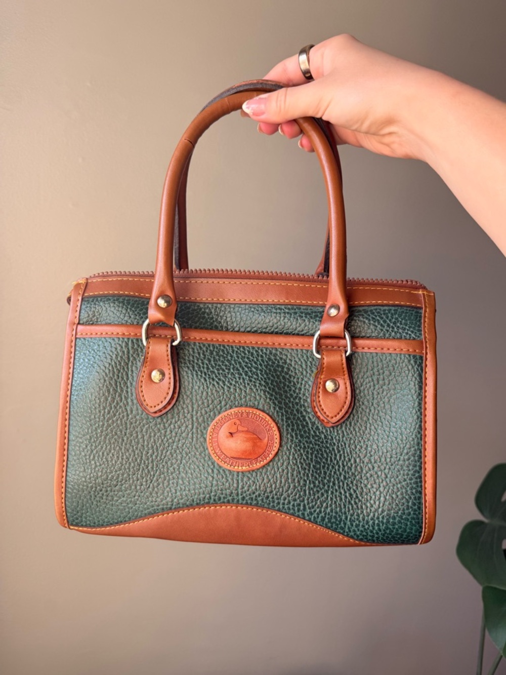 Vintage Dooney & Bourke All Weather Leather Forest Green Satchel Purse